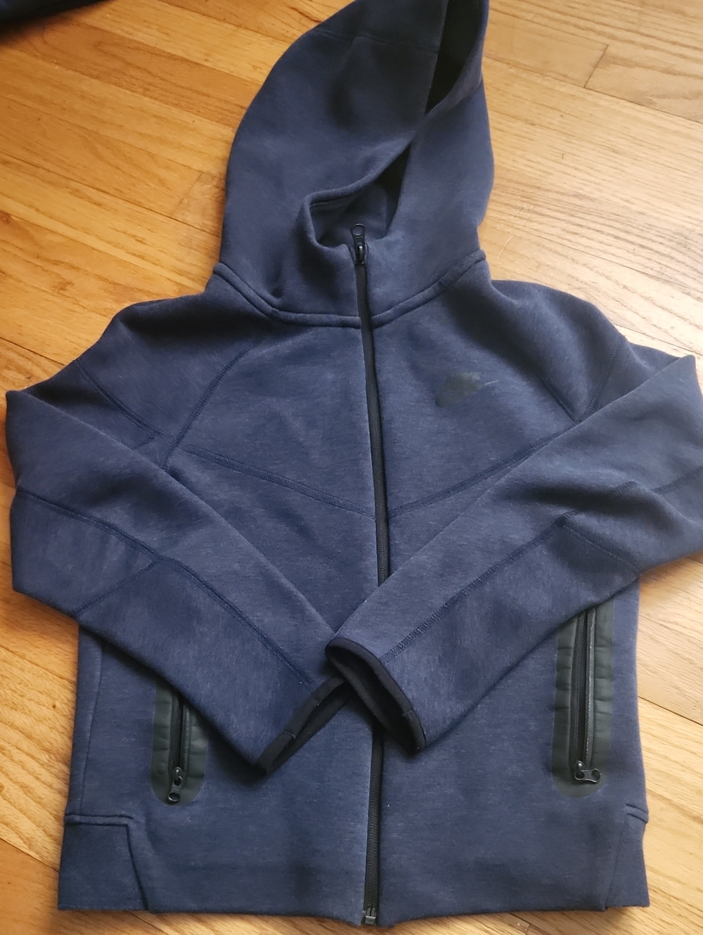 EUC Nike TECH big Boys Navy/gray Hooded Zip-Up Jacket w/ Contrast Zippers Medium